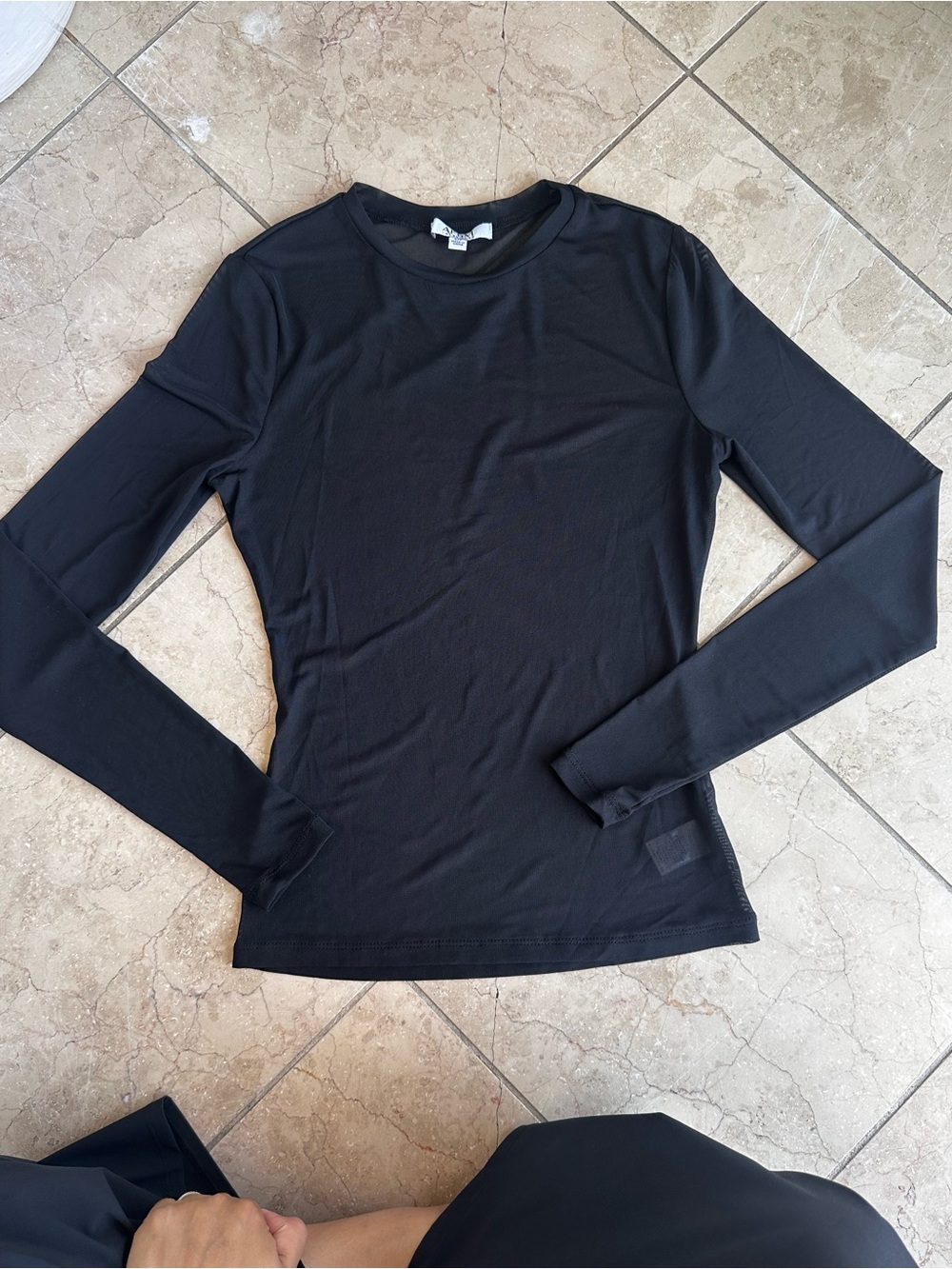 AFRM Black sheer Long Sleeve Crewneck Top